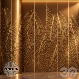 3D модель Панно Lines PINEGIN фреска обои «Панель тропических листьев» линии поталь фон Ncs артикул PL092 для категории.