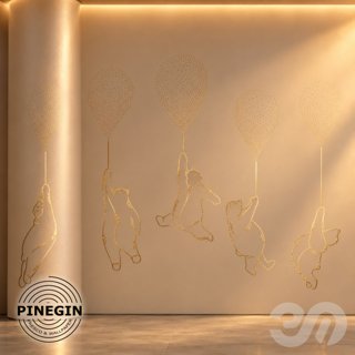 3D модель Панно Lines PINEGIN фреска обои «Медведи на шарах» линии поталь фон Ncs артикул PL097 для категории Текстуры /.