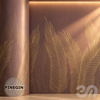 3D модель Панно Lines PINEGIN фреска обои «Пальмовые листья» линии поталь фон Ncs артикул PL100 для категории Текстуры /.