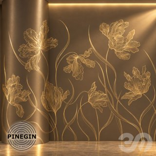 3D модель Панно Lines PINEGIN фреска обои «Парящие тюльпаны» линии поталь фон Ncs артикул PL105 для категории Текстуры /.
