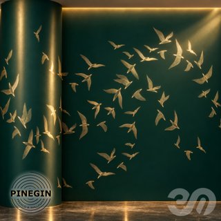 3D модель Панно Lines PINEGIN фреска обои «Птичья стая» линии поталь фон Ncs артикул PL106 для категории Текстуры / Стены.