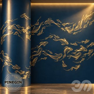 3D модель Панно Lines PINEGIN фреска обои «Стая рыб» линии поталь фон Ncs артикул PL108 для категории Текстуры / Стены, обои.