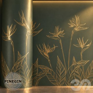 3D модель Панно Lines PINEGIN фреска обои «Цветы стрелиции» линии поталь фон Ncs артикул PL111 для категории Текстуры /.