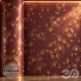3D модель Панно Lines PINEGIN фреска обои «Полет листьев гинкго» линии поталь фон Ncs артикул PL116 для категории Текстуры /.