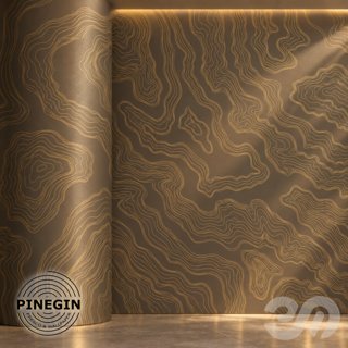3D модель Панно Lines PINEGIN фреска обои «Линии рельефа» линии поталь фон Ncs артикул PL054 для категории Текстуры / Стены.