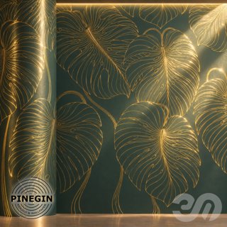 3D модель Панно Lines PINEGIN фреска обои «Листья монстеры» линии поталь фон Ncs артикул PL067 для категории Текстуры /.