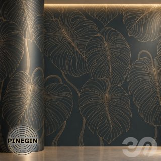 3D модель Панно Lines PINEGIN фреска обои «Листья монстеры» линии поталь фон Ncs артикул PL067 для категории Текстуры /.