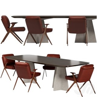 3D модель Minotti Dining Set Brutalist Table and Lilliam Armchair для категории Мебель / Стол + стул - превью