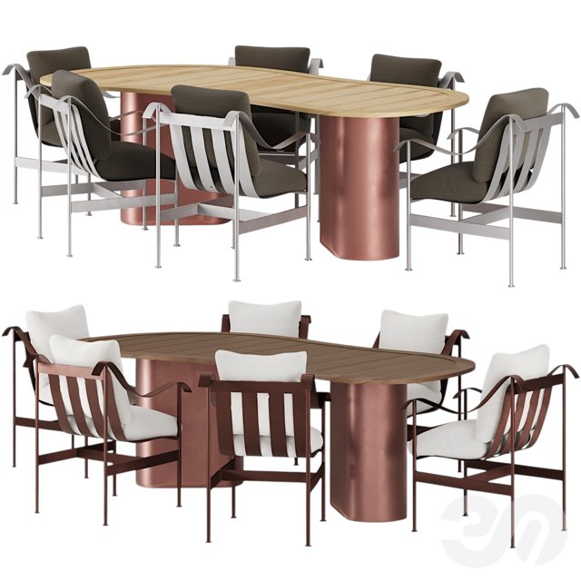 3D модель Minotti Bezier Dining Table and Sandy Chairs Outdoor Set для категории Мебель / Стол + стул - превью