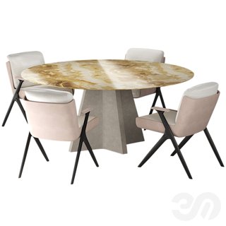 3D модель Minotti Dining Set Brutalist Table and Lilliam Armchair 2 для категории Мебель / Стол + стул - превью