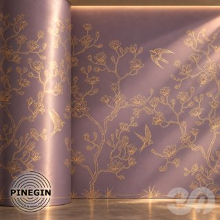 3D модель Панно Lines PINEGIN фреска обои «Птицы в цветущих ветвях» линии поталь фон Ncs артикул PL055 для категории Текстуры