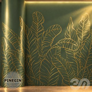 3D модель Панно Lines PINEGIN фреска обои «Листья тропические» линии поталь фон Ncs артикул PL120 для категории Текстуры /.