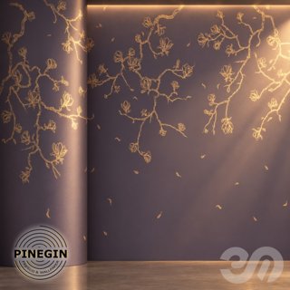 3D модель Панно Lines PINEGIN фреска обои «Цветущие ветви магнолии» линии поталь фон Ncs артикул PL121 для категории Текстуры