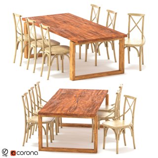 3D модель ODGER Table and 6 Teak Cross Back Dining Chair для категории Мебель / Столы - превью