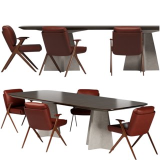3D модель Minotti Dining Set Brutalist Table and Lilliam Armchair для категории Мебель / Стол + стул - превью