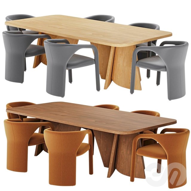 3D модель Aimee chair and Zaho wood table by Baxter для категории Мебель / Стол + стул - превью