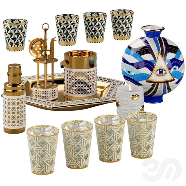 3D модель Jonathan Adler Basketweave Barware Decor Set для категории Декор / Декоративные наборы - превью