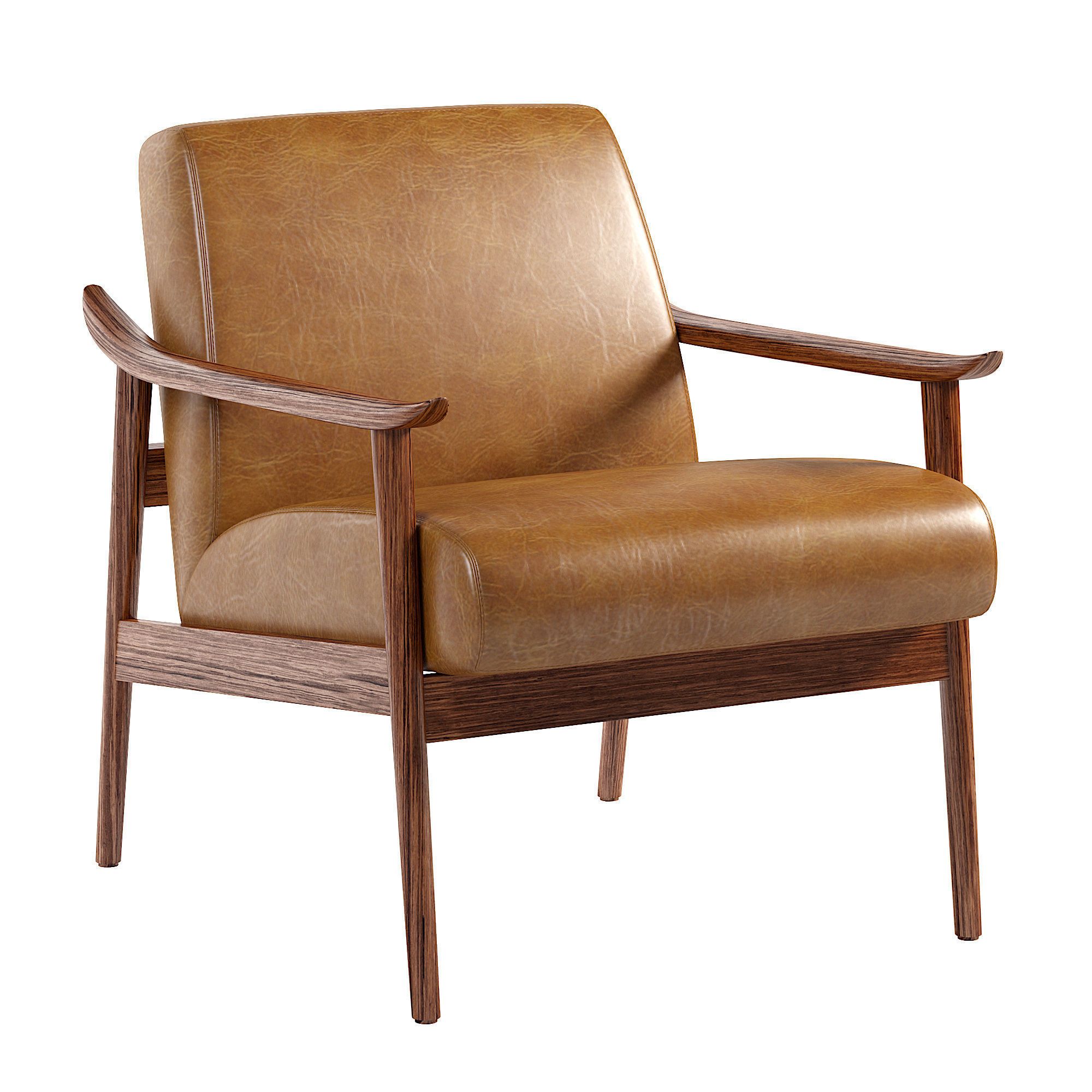 3D модель Mid-Century Leather Show Wood Chair для категории Мебель / Кресла - превью