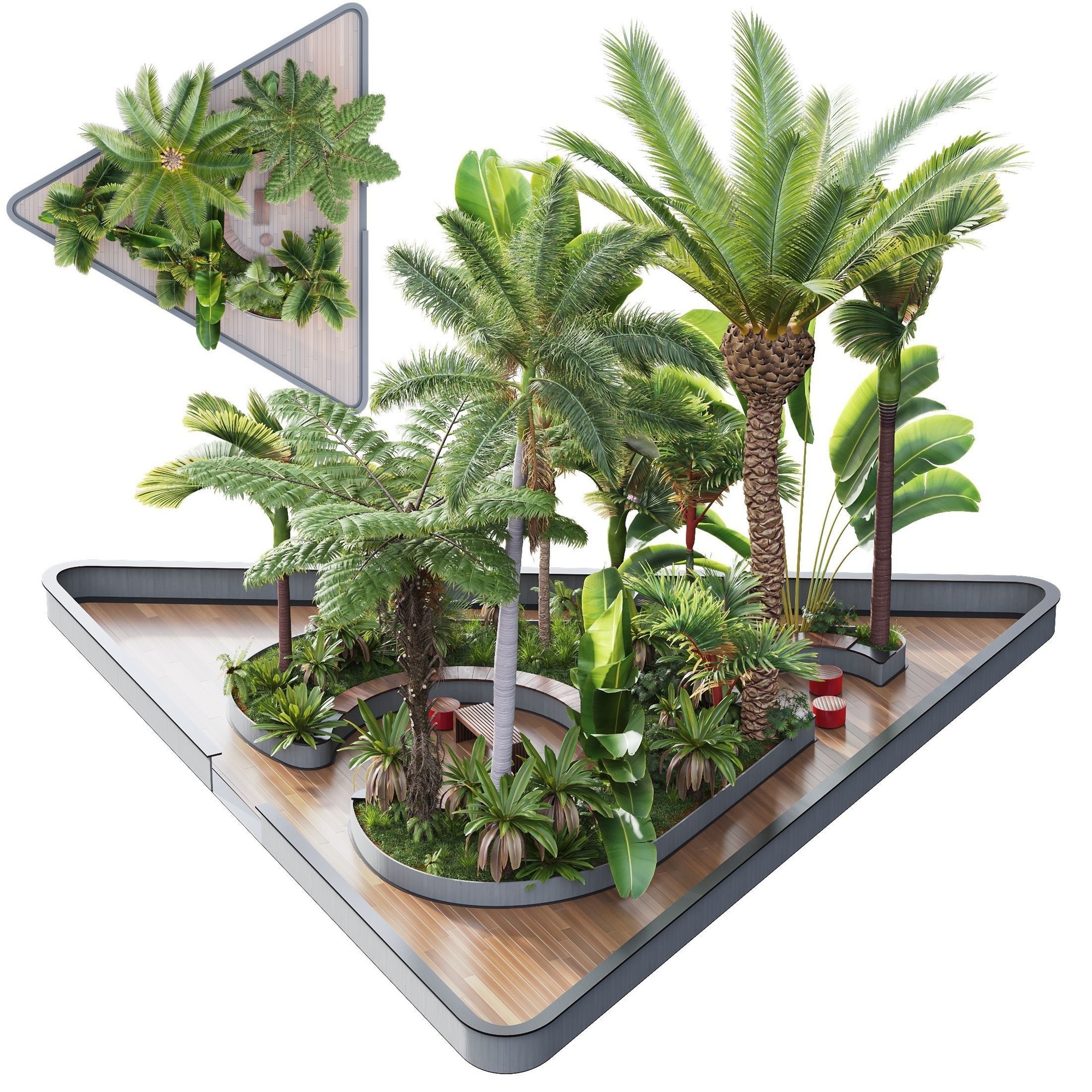 3D модель HQ HOTEL Outdoor Plants Set для категории Растения / Уличные растения - превью