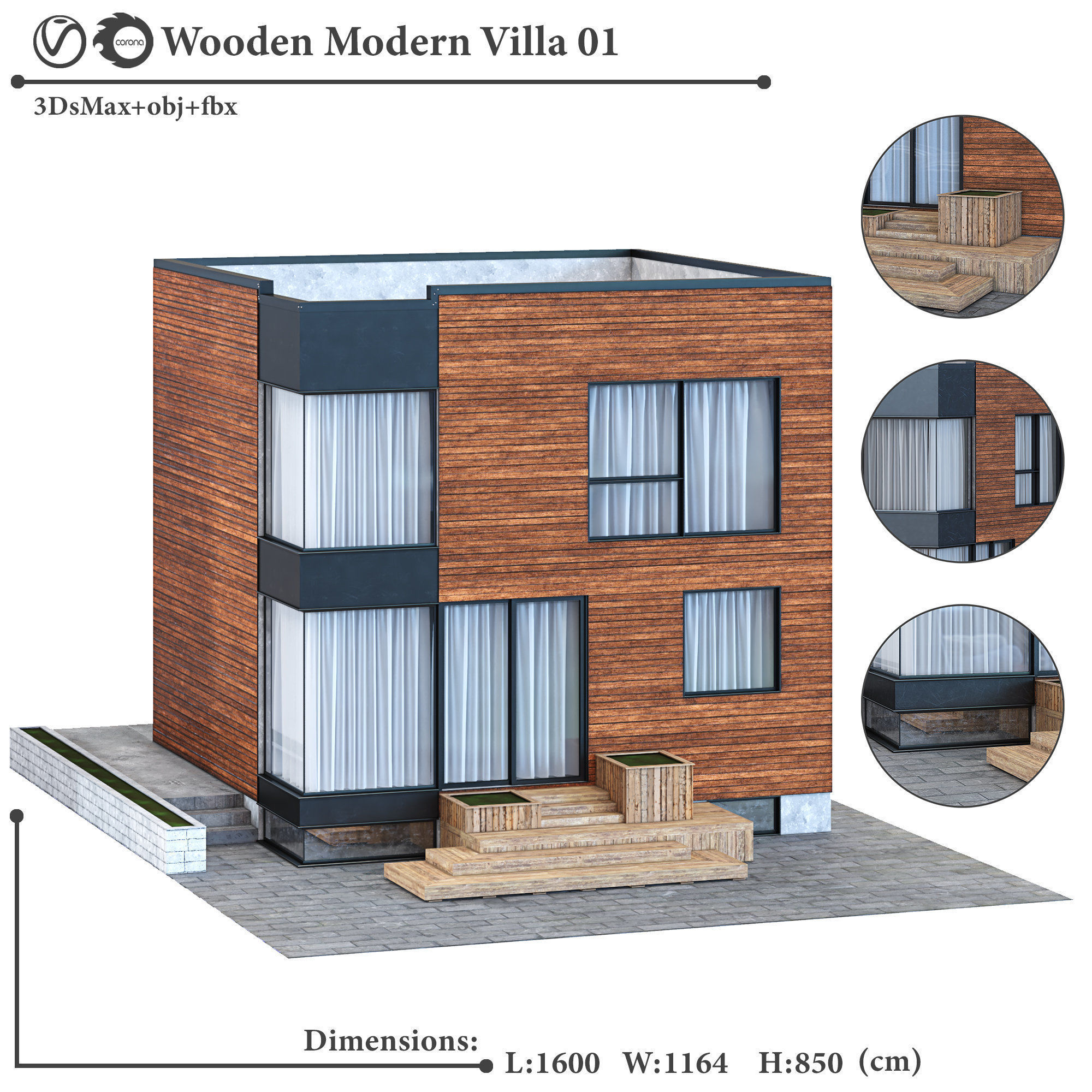 3D модель Wooden Modern Villa 01 для категории Экстерьер / Здание - превью